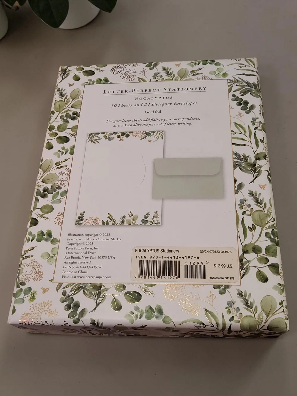 Letter-Perfect Stationery Eucalyptus Floral Stationery Set in Green